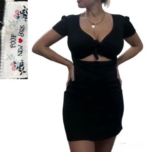 Poof Black Ribbed Cut-Out Mini Dress Y2K,Minimalist Size Small